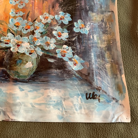 Gorgeous blue floral original oil painting. Approximately 19” x 15” - Picture 5 of 5
